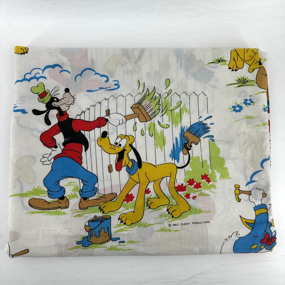 Vintage Montgomery Ward Disney Mickey & Friends Chores Muslin Twin Flat Sheet - Picture 2 of 6